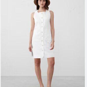 LINEN-BLEND SQUARE-NECK MINI DRESS